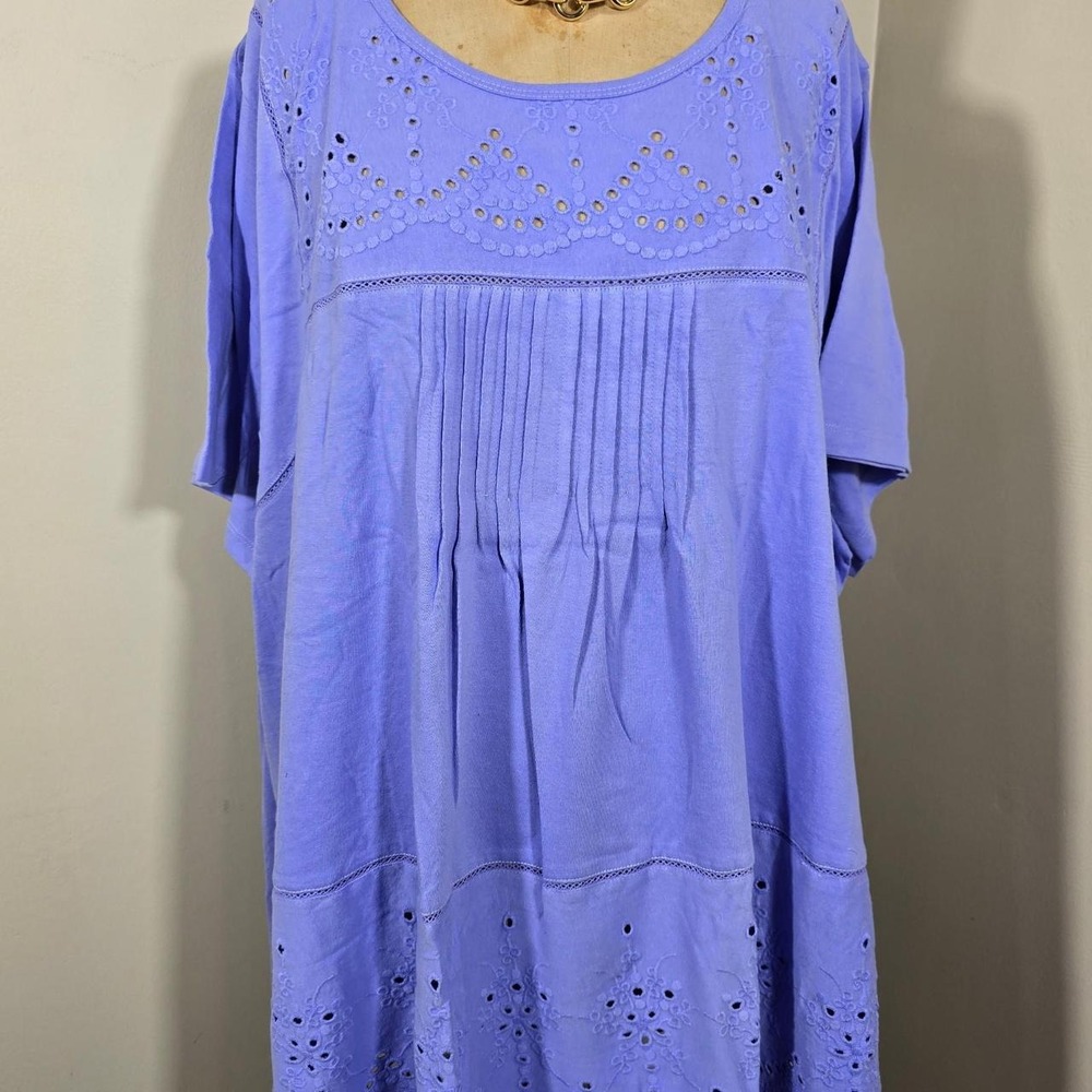 Woman Within lavender eyelet embroidered cotton top size 38/40 5X